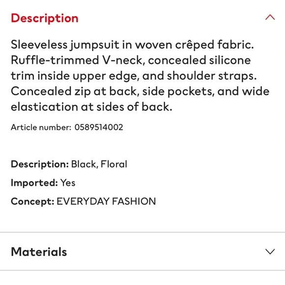 H&M Jumpsuit Romper Floral ruffle sleeve black red pink stretch size 8/38 - Picture 12 of 12